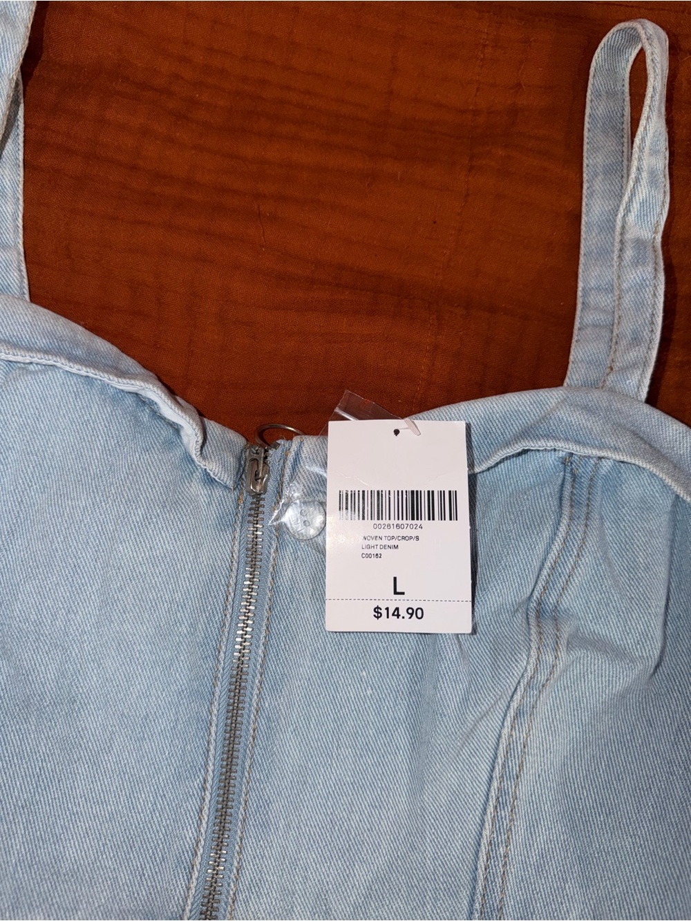 Forever 21 Light Blue Denim Crop Top with Front Zip